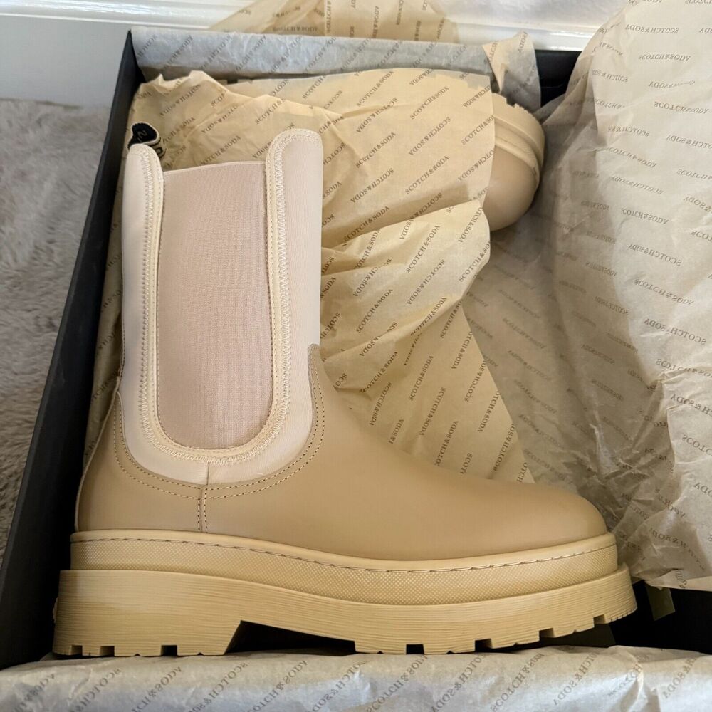 NWB Scotch & Soda Aubri Light Sand Chelsea‎ Boots Leather & Neoprene 42 EU/11 US